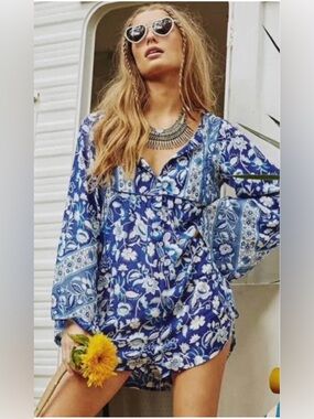 ✨ Spell & The Gypsy Collective Lolita Romper Playsuit Bluebelle Print ✨ Medium